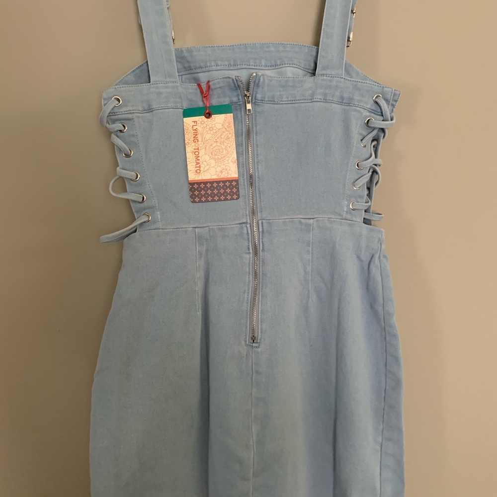 Denim overall bodycon dress Sz S - Picture 4 of 5